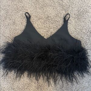 Buddy Love Black Feather Trim Tank Top